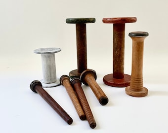 Collection of Vintage Round Wooden Textile Spools
