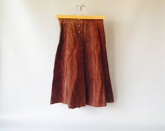 Vintage High Waisted Brown Leather Suede Skirt