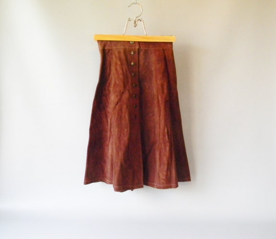 Vintage High Waisted Brown Leather Suede Skirt - image 2