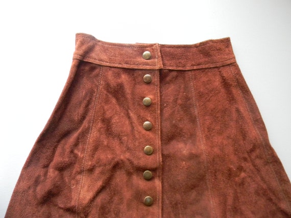 Vintage High Waisted Brown Leather Suede Skirt - image 1