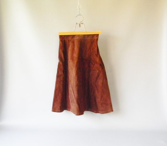 Vintage High Waisted Brown Leather Suede Skirt - image 3