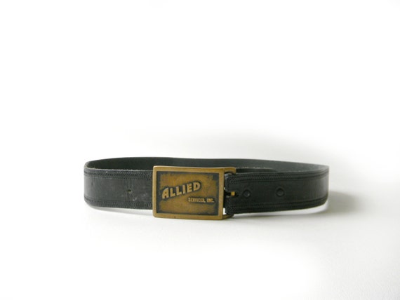 Vintage Black Leather Belt With Allied Services Belt Buckle  display picture 2