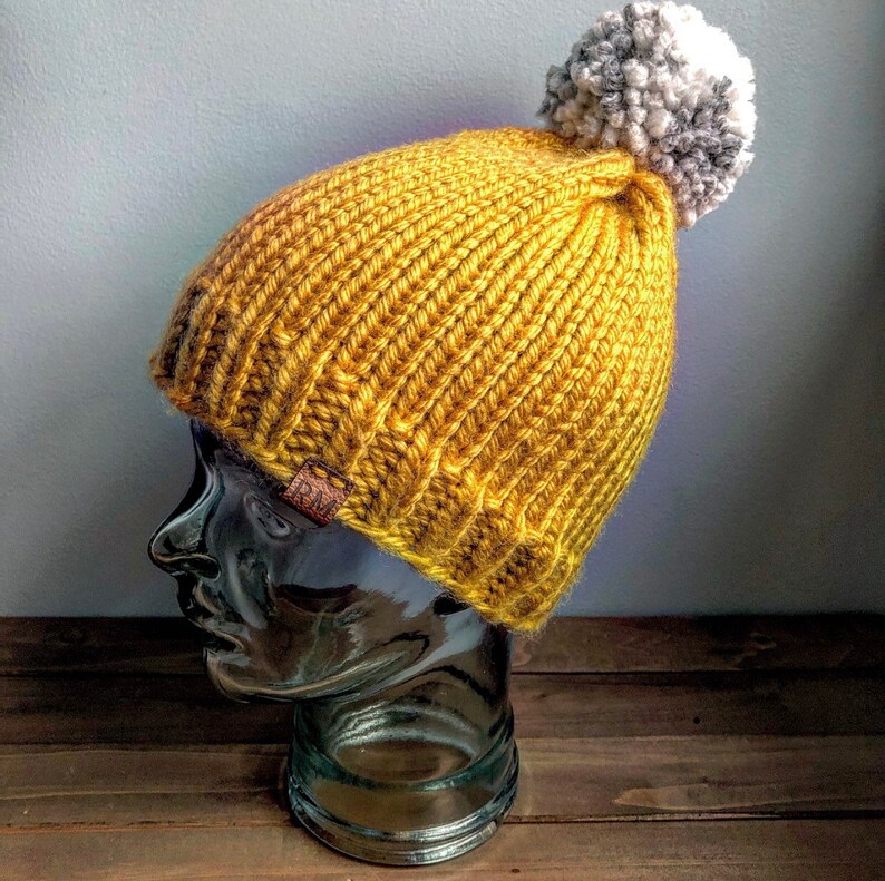 Christmas gif Yarn pom hat winter hat mustard and white winter hat handmade hat gift for her women/'s winter hat wool hat fitted hat