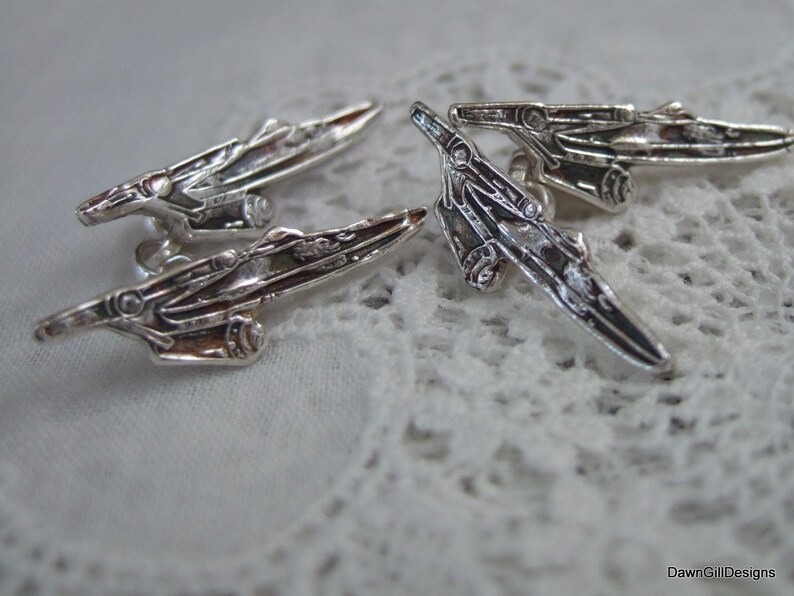 Star Trek inspired fine pure 999 silver USS Enterprise Cufflinks
