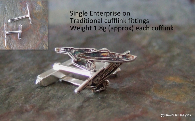 Star Trek inspired fine pure 999 silver USS Enterprise Cufflinks