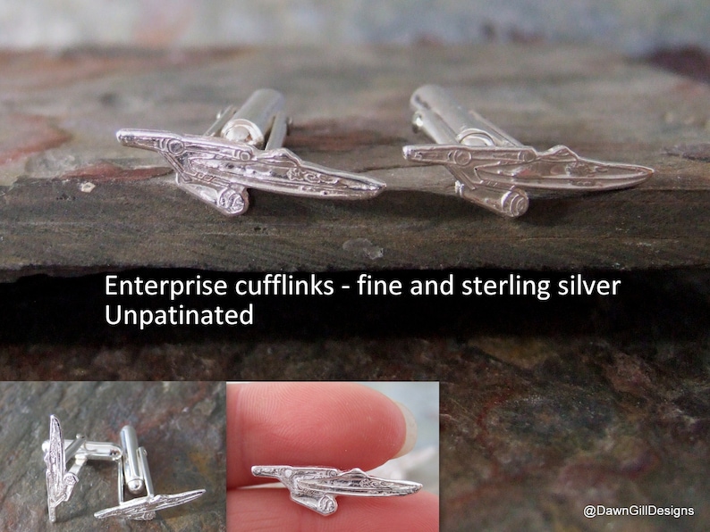 Star Trek inspired fine pure 999 silver USS Enterprise Cufflinks