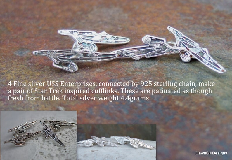 Star Trek inspired fine pure 999 silver USS Enterprise Cufflinks