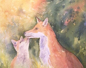 Vixen and Cub Watercolour Painting