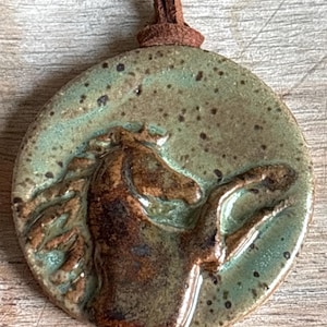 Handmade Ceramic Horse Pendant Necklace: Adjustable Suede Cord, Horse lover gift Sorrel /Chestnut