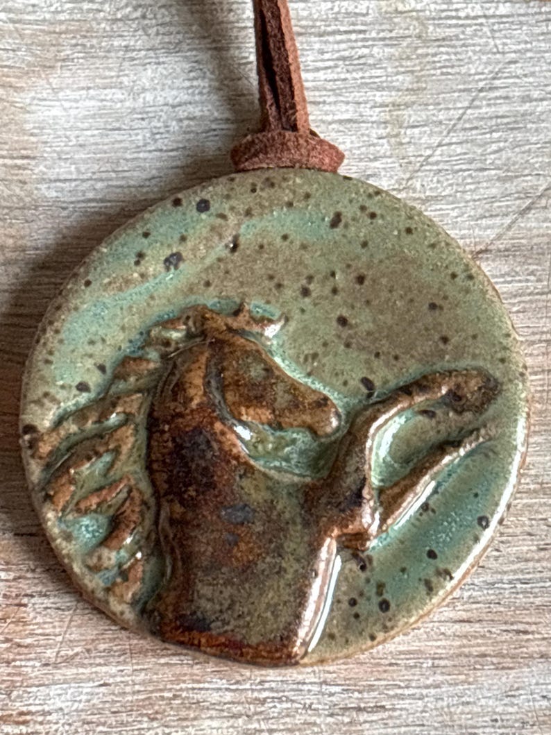 Handmade Ceramic Horse Pendant Necklace: Adjustable Suede Cord, Horse lover gift Sorrel /Chestnut