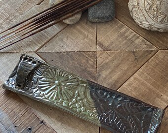 Hand Carved Ceramic Incense Holder: Speckled Stoneware Burner