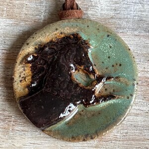 Handmade Ceramic Horse Pendant Necklace: Adjustable Suede Cord, Horse lover gift Solid Brown Horse