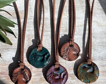 Handmade Ceramic Horse Pendant Necklace: Adjustable Leather Cord