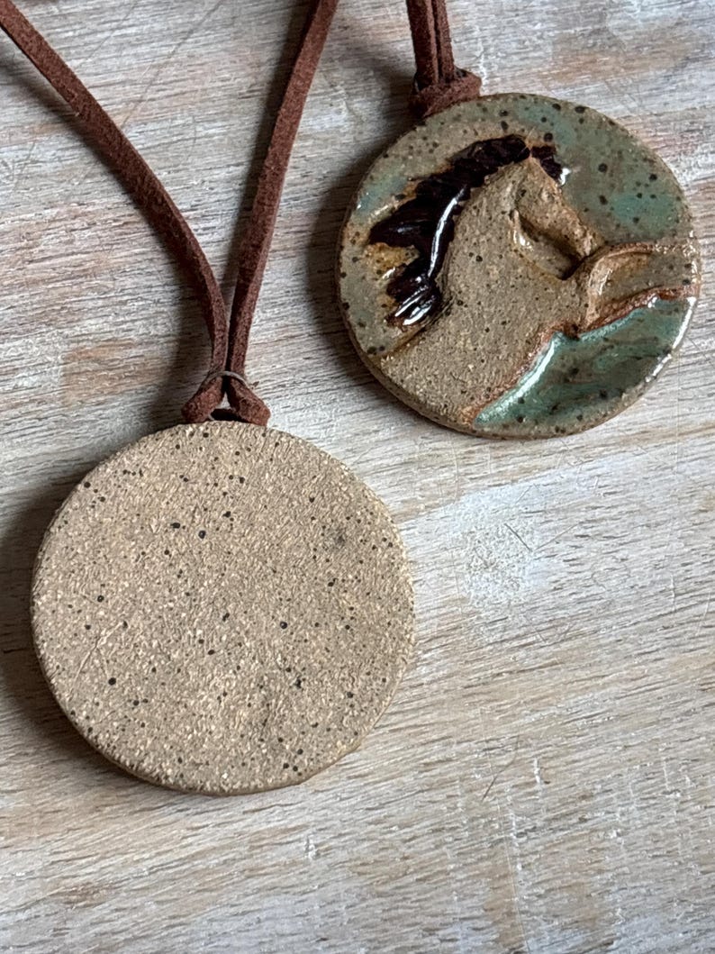 Handmade Ceramic Horse Pendant Necklace: Adjustable Suede Cord, Horse lover gift image 12