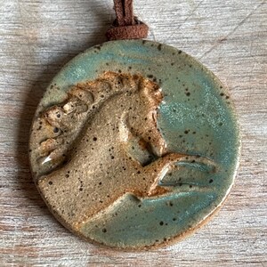 Handmade Ceramic Horse Pendant Necklace: Adjustable Suede Cord, Horse lover gift Palomino Horse