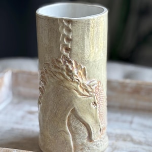 Horse Vase, One of a kind, ceramic Porcelain flower vase, gifts for equestrians, gifts for horse lovers, handmade horse pottery, 9” vase