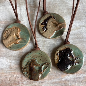 Handmade Ceramic Horse Pendant Necklace: Adjustable Suede Cord, Horse lover gift image 1