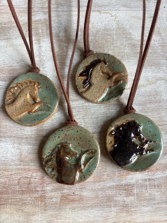 Handmade Ceramic Horse Pendant Necklace: Adjustable Suede Cord, Horse lover gift