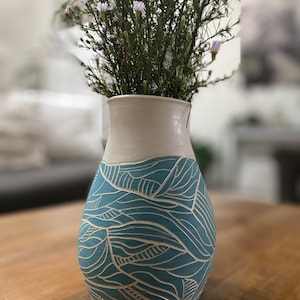 Handmade Vase / One of a kind / Ceramic Vase / gift for her / handmade pottery gift / white vase / blue vase / modern farmhouse decor