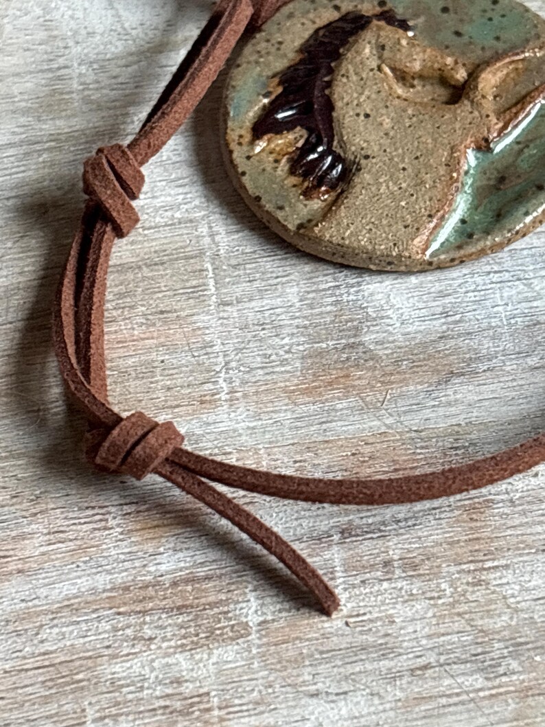 Handmade Ceramic Horse Pendant Necklace: Adjustable Suede Cord, Horse lover gift image 11