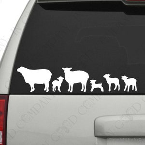 Personalized Sheep / Lamb Family Sticker Decal - YOUR COLOR CHOICE - for your Car, Truck, or Other Smooth Surface 4&quot; High - Bonus Bow Decals