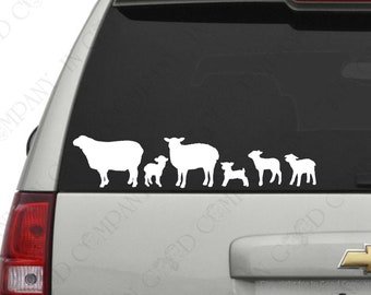 Personalized Sheep / Lamb Family Sticker Decal - YOUR COLOR CHOICE - for your Car, Truck, or Other Smooth Surface 4" High - Bonus Bow Decals