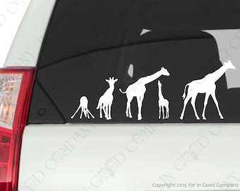 Personalized Giraffe Family Sticker Decal - YOUR COLOR CHOICE - for your Car, Truck, or Other Smooth Surface - 6" High. Bonus Bow Decals