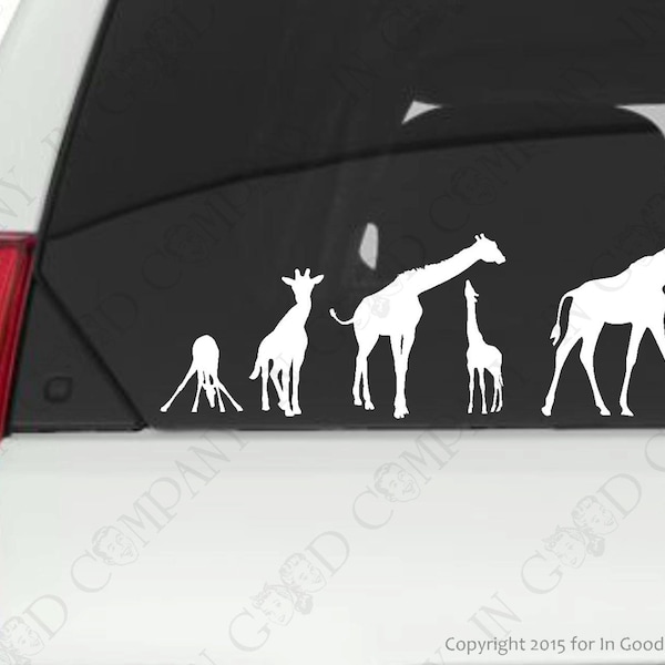 Personalized Giraffe Family Sticker Decal - YOUR COLOR CHOICE - for your Car, Truck, or Other Smooth Surface - 6" High. Bonus Bow Decals