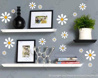 Daisy Decal Kit - YOUR CHOICE of COLORS - Wall Decal - Original Daisy Design - 16 Dasies!