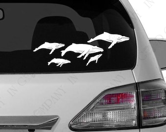 Personalized Humpback Whale Family Decal for your Car - Assembled as shown: 16" Wide X 6.3" High - BONUS DECALS - 6 bows in various colors