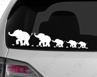 Personalized Elephant Parade Family Decal - YOUR COLOR CHOICE - 4" High X ?" Wide! Bonus bows - for your Car, Truck, or Other Smooth surface