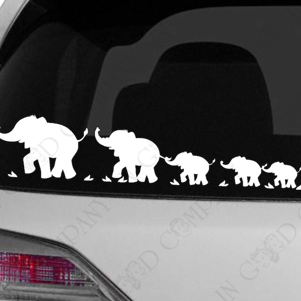 Personalized Elephant Parade Family Decal - YOUR COLOR CHOICE - 4" High X ?" Wide! Bonus bows - for your Car, Truck, or Other Smooth surface