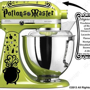 Potions Master Decal Kit - YOUR COLOR CHOICE - for your Kitchen Stand Mixer - with Potion Recipe Card, Love Potion, and Svelte Witch Options