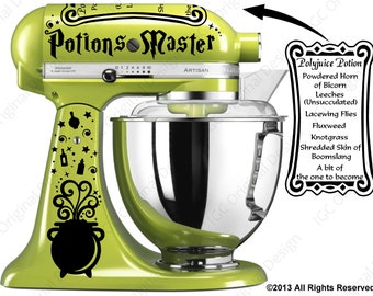 Potions Master Decal Kit - YOUR COLOR CHOICE - for your Kitchen Stand Mixer - with Potion Recipe Card, Love Potion, and Svelte Witch Options
