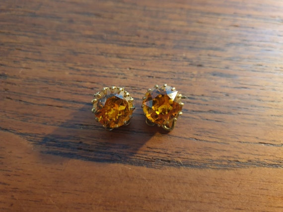 Yellow, Sparkly Rhinestone, vintage Clip On Earrin