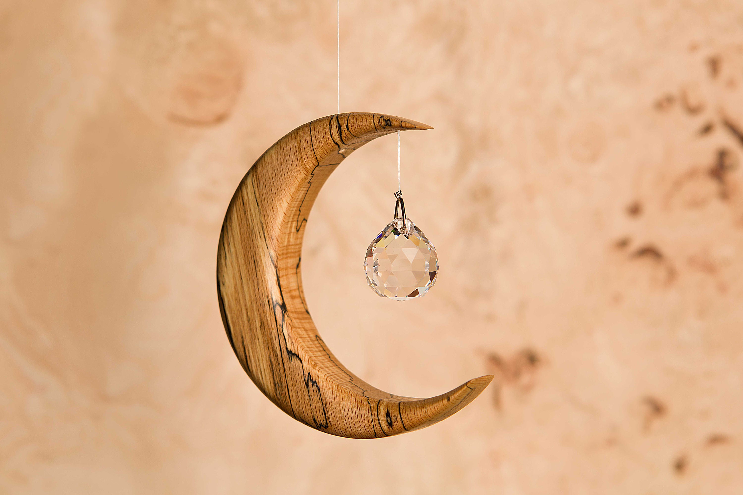 Suncatcher Made in Ireland Crystal Wood Moon with Angel Etsy