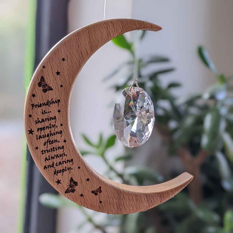 Friendship gift Irish moon suncatcher wooden personalised gift rainbowmaker angel crystal image 3