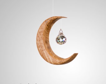 Suncatcher - Irish Gift - Crystal + Wood Moon - Thank you gift - Window Hanging - Rainbow Maker SMALL VERSION