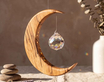 Crystal Suncatcher | Gift from Ireland | Wood & Crystal Angel | Sun and Moon | Wooden Gift | LARGE Version