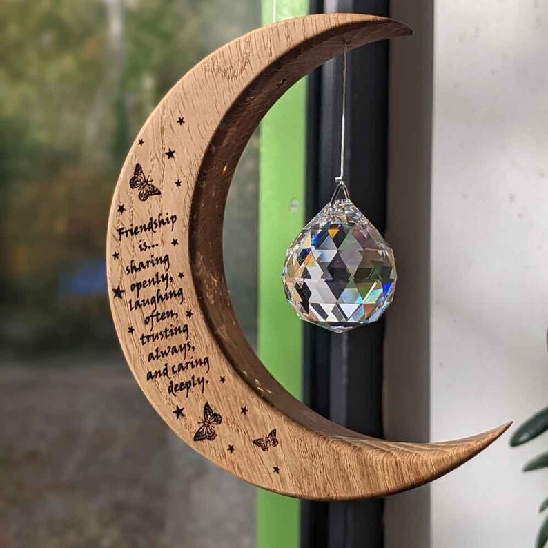 Friendship gift Irish moon suncatcher wooden personalised gift rainbowmaker angel crystal image 6