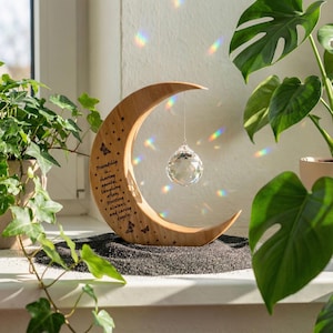 Friendship gift - Irish moon suncatcher - wooden personalised gift - rainbowmaker - angel crystal