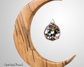 Moon Suncatcher - Gift from Ireland - Wood & Crystal - Mother's Day - Wooden Gift  LARGE Version