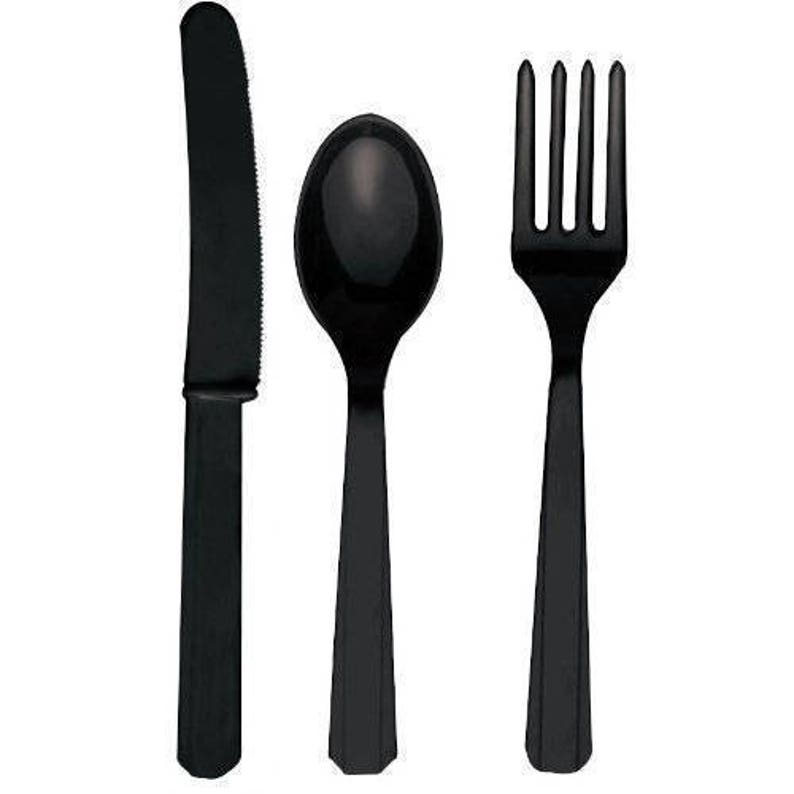 Jet Black Double Pack 48 Pc Disposable Plastic Cutlery Service For 16