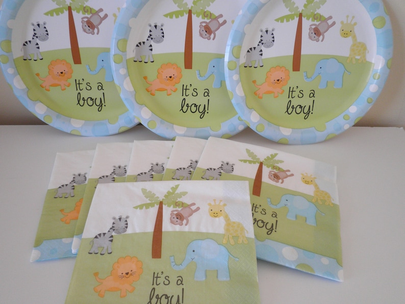 Includes Balloons! Sip N See Hot Deal Blue Jungle Boy Baby Shower Celebration Set Service For 36