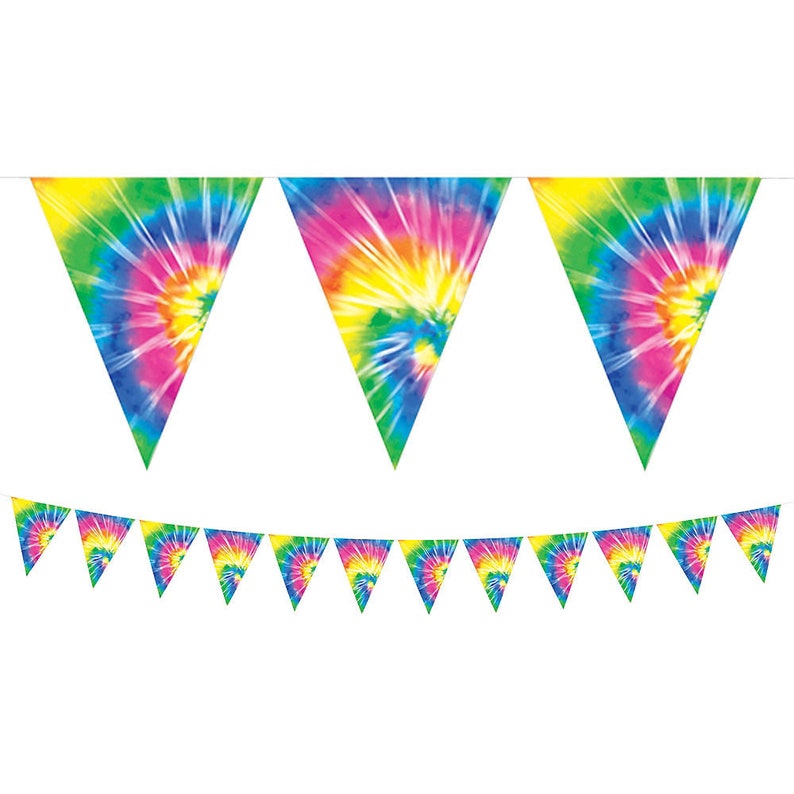 12ft 60 S Tie Dye Theme Premium Plastic Pennant Banner Etsy