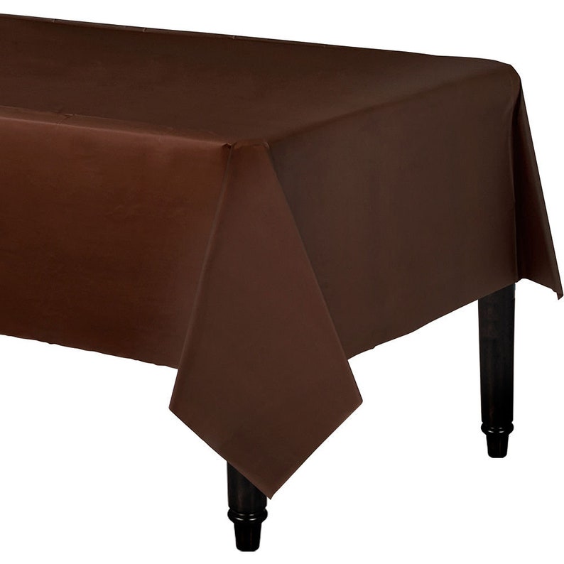 Birthday All Occasion Strong Reusable 52in wide x 90 Inch Long Flannel-Backed Vinyl Table Cover In Chocolate Brown