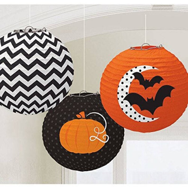 Set Of 3 Colorful Fancy Frights Paper Halloween Lanterns Fun Festive Halloween Party Hanging Decorations!