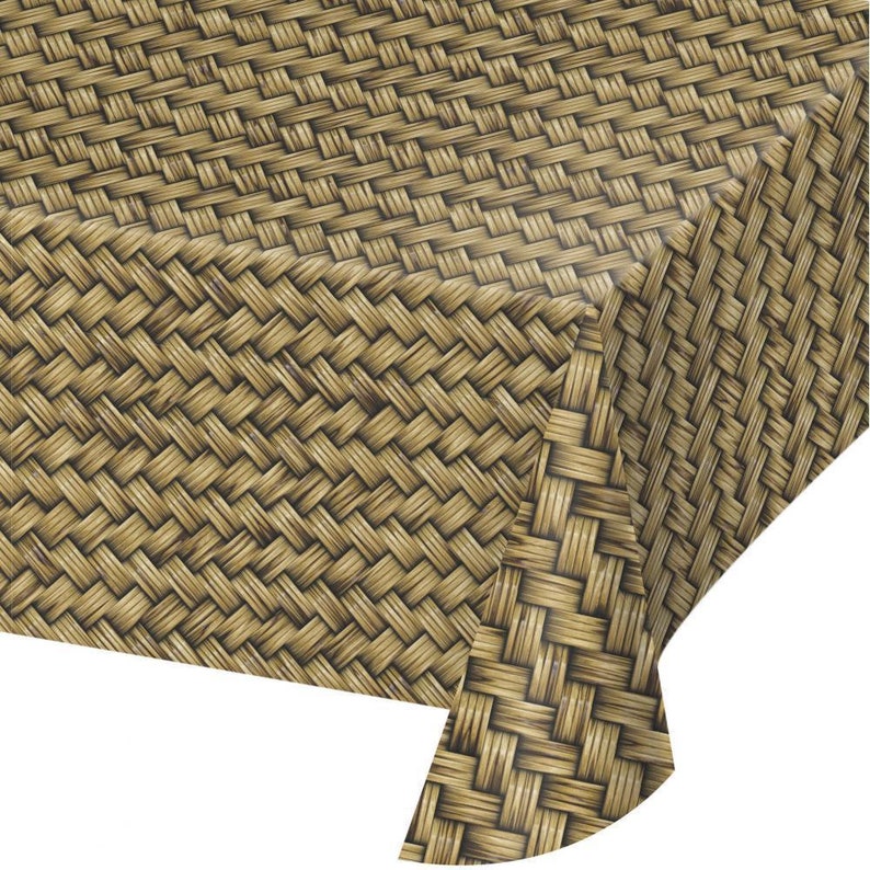 Strong Disposable Plastic 54in x 108in Table Cover Natural Looking Basket Weave Tablecloth Country Western Birthday Wedding