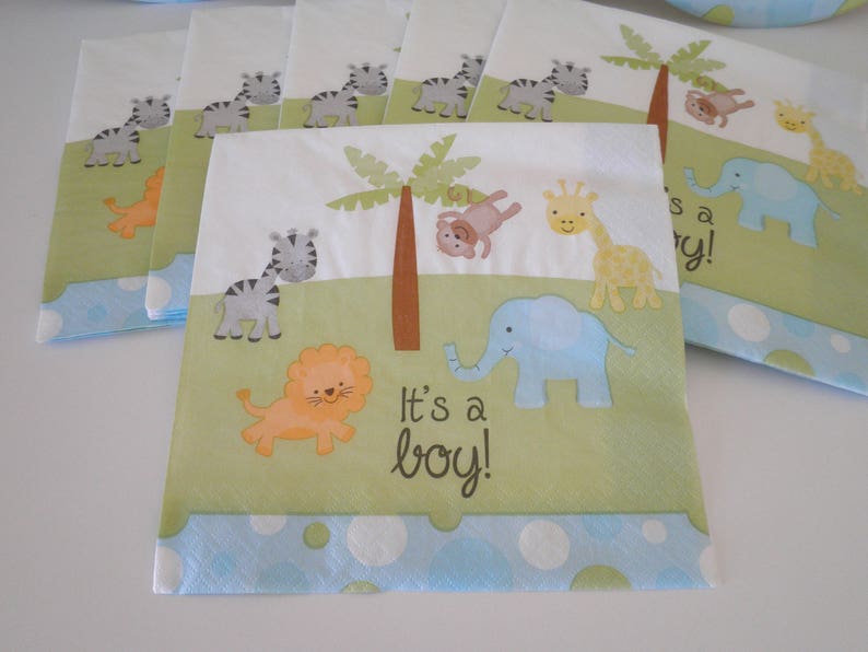 Includes Balloons! Sip N See Hot Deal Blue Jungle Boy Baby Shower Celebration Set Service For 36