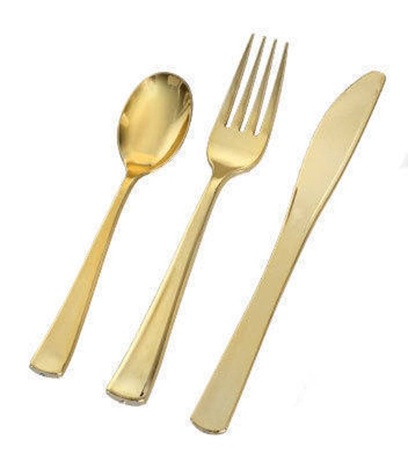 Shower Premium Plastic Cutlery Shiny Metallic Gold All Occasion Party Wedding Service For 100 At 68 Cents Per Place Setting!